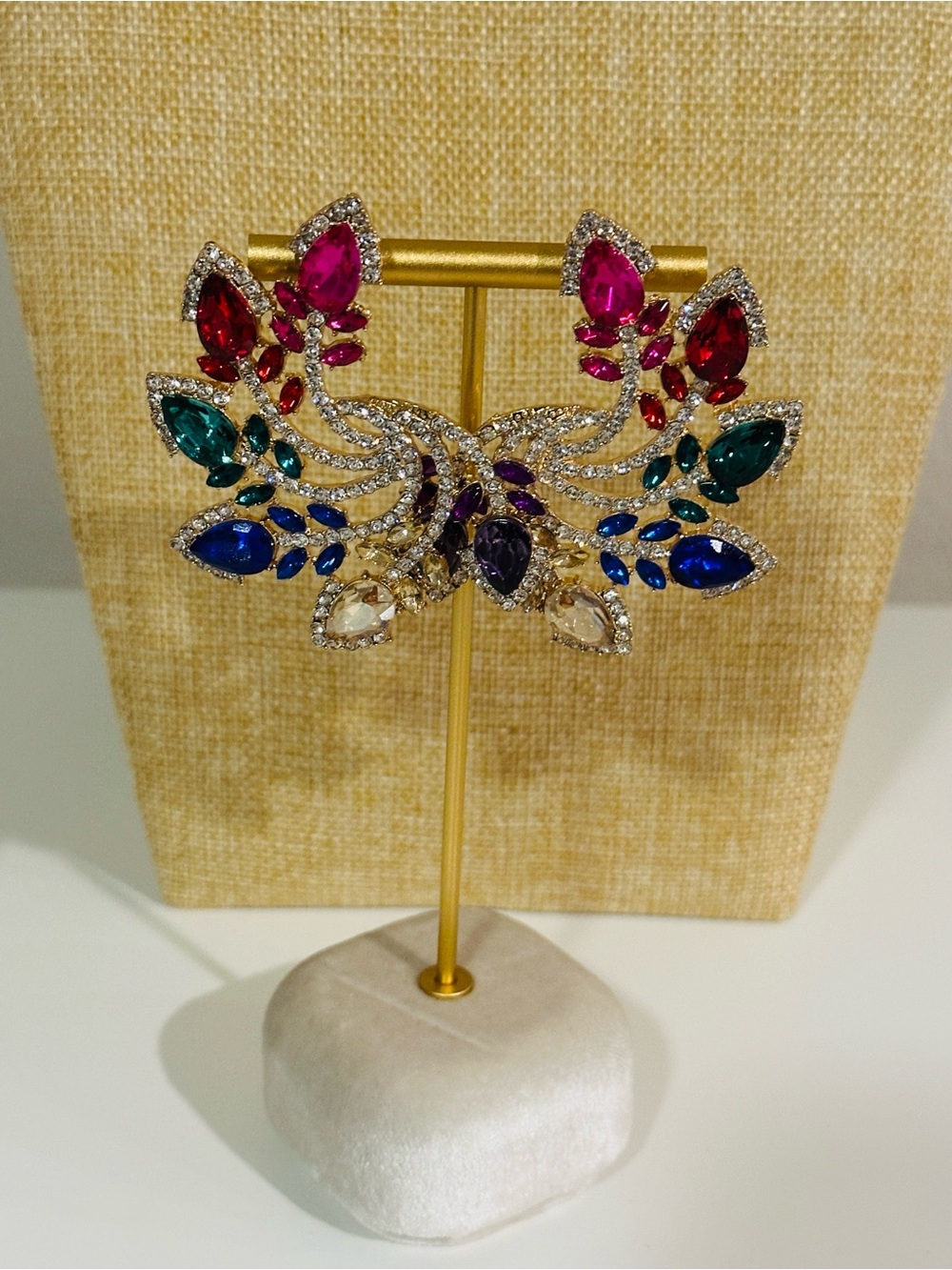 Fashion Jewelry Multicolor Crystal Floral Wing Earrings